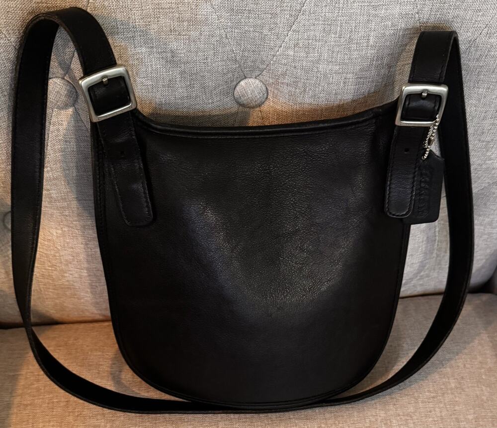 Vintage Coach Black Leather Small Hippie Flap Crossbody Bag (Style No. 9135)